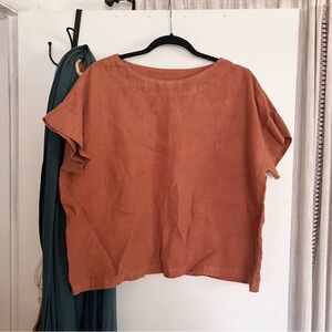 Bryn Walker | 100% linen boxy brown short sleeve blouse size small